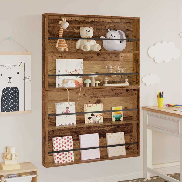 vidaXL Polica za časopise s policom 2 pcs Staro drvo 100 x 12 x 70 cm