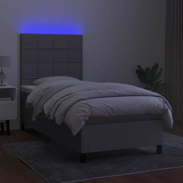 vidaXL Krevet box spring s madracem LED svjetlosivi 80x200 cm tkanina