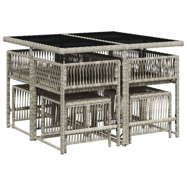 vidaXL 9-dijelni vrtni blagovaonski set od poliratana s jastucima sivi