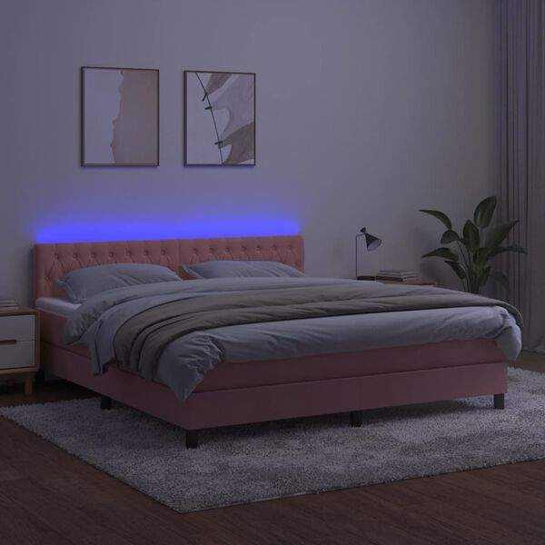 vidaXL Krevet box spring s madracem LED ružičasti 180x200cm bar&scaron;unasti