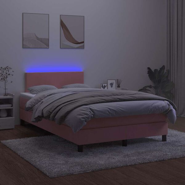 vidaXL Krevet box spring s madracem LED ružičasti 120x190cm bar&scaron;unasti