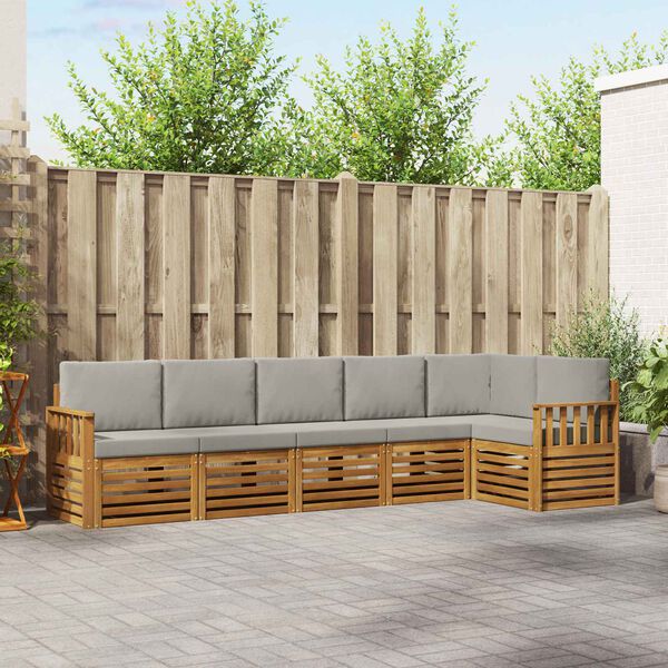 vidaXL Setovi sofa 6 pcs Prirodna i svijetlo siva Čvrsto drvo akacije