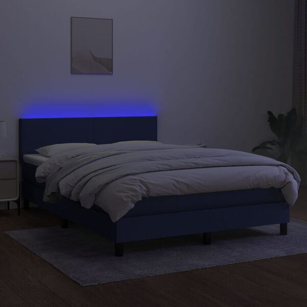 vidaXL Krevet box spring s madracem LED plavi 140x190 cm od tkanine