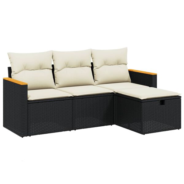 vidaXL 4-dijelni set vrtnih sofa od poliratana s jastucima crni