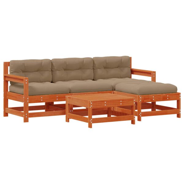 vidaXL Set lounge namje&scaron;taja za vrt 5 pcs Vosak Smeđa Masivna borovina