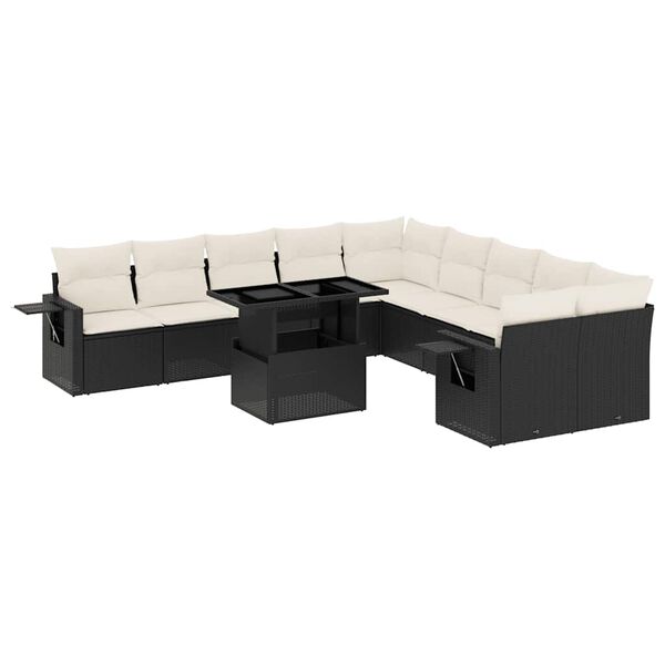 vidaXL 11-dijelni set vrtnih sofa od poliratana s jastucima crni