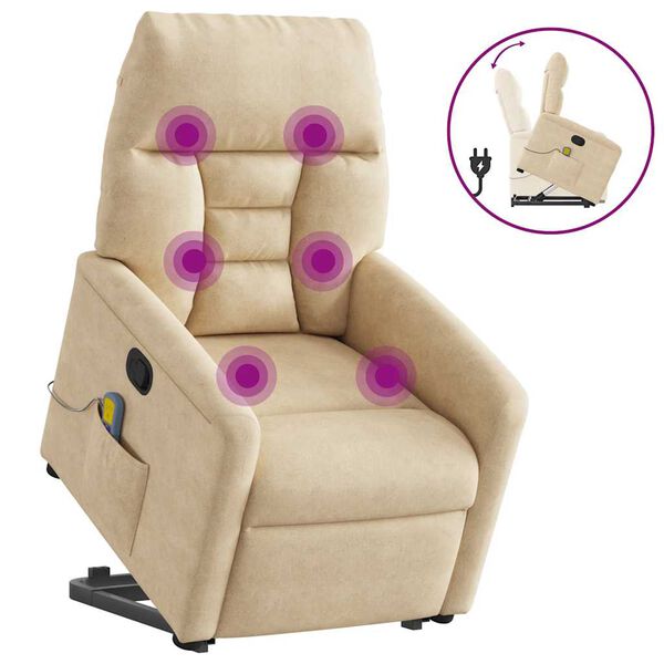 vidaXL Masažni naslonjač na podizanje krem od mikrovlakana