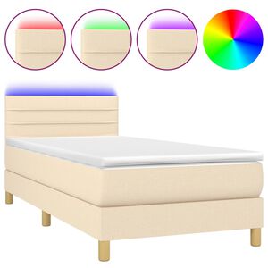 vidaXL Krevet box spring s madracem LED krem 80 x 200 cm od tkanine