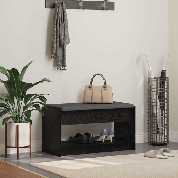 vidaXL Klupa za hodnik s jastukom s policom Crni Hrast 83 x 38 x 45 cm