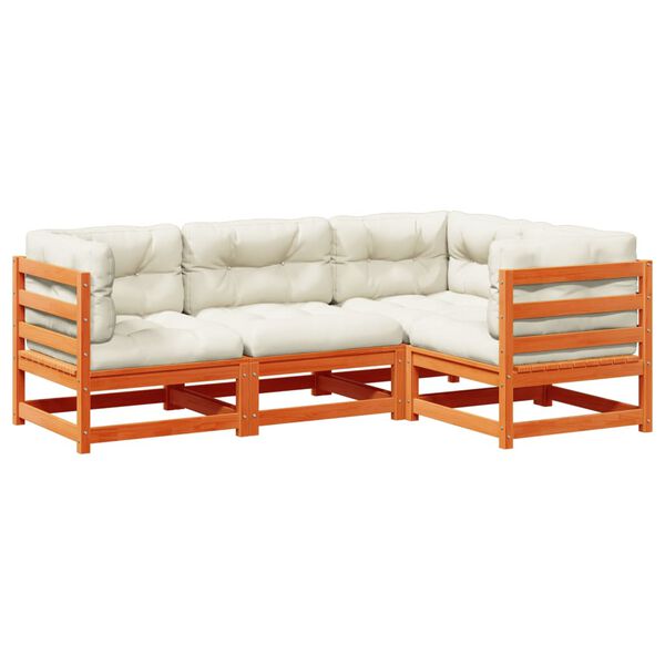 vidaXL 4-dijelni set vrtnih sofa s jastucima vo&scaron;tano smeđi od borovine