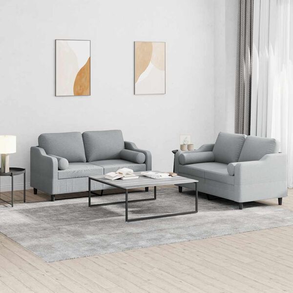 vidaXL 2-dijelni set sofa s jastucima svjetlosivi od tkanine