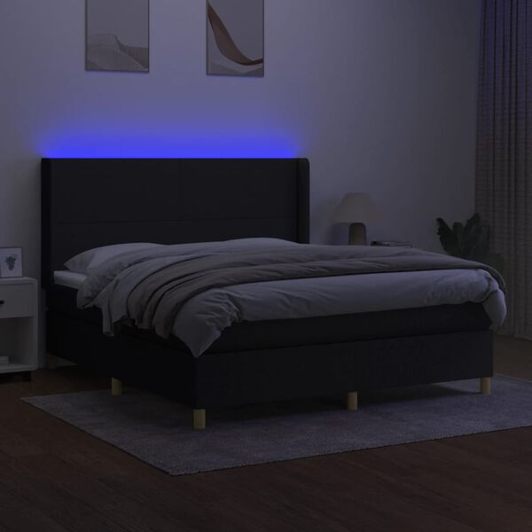vidaXL Krevet box spring s madracem LED crni 160x200 cm od tkanine