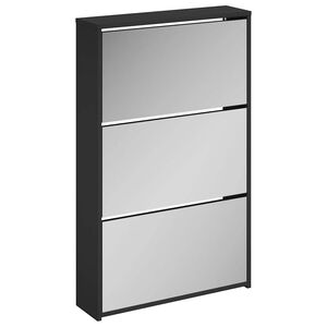 vidaXL Ormarić za cipele s ogledalom, 3-slojni, crni, 63x17x102,5 cm