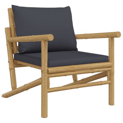 vidaXL Vrtne stolice od bambusa 2 kom s tamnosivim jastucima