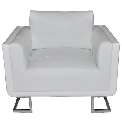 vidaXL Kockasta fotelja od umjetne kože s kromiranim nogama bijela