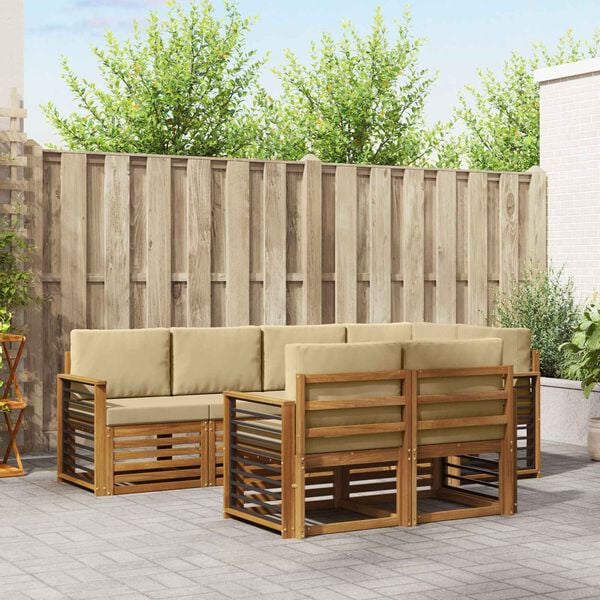 vidaXL Sekcijska garnitura 7 pcs Prirodna i bež Čvrsto drvo akacije