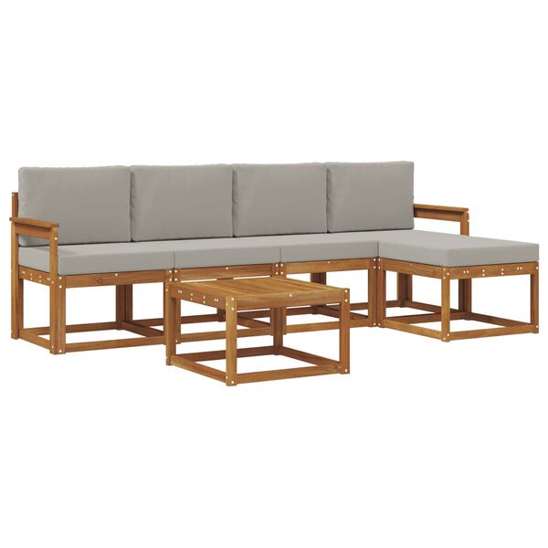 vidaXL Set vanjskih sofa s jastukom 6 pcs Prirodna i svijetlo siva