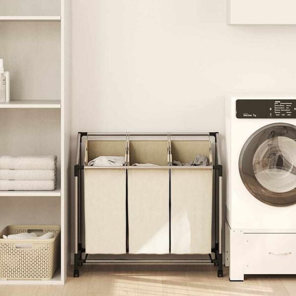 vidaXL Košara za rublje s 3 vreće krem čelična