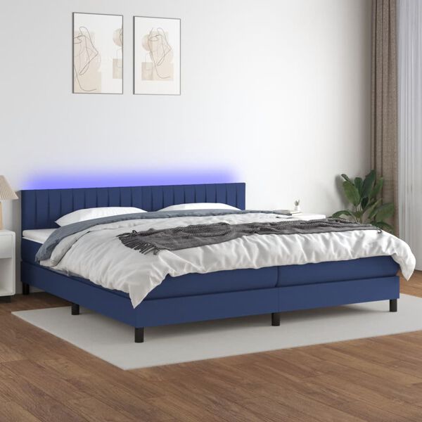 vidaXL Krevet box spring s madracem LED plavi 200x200 cm od tkanine