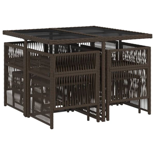 vidaXL 9-dijelni vrtni blagovaonski set s jastucima poliratan smeđi