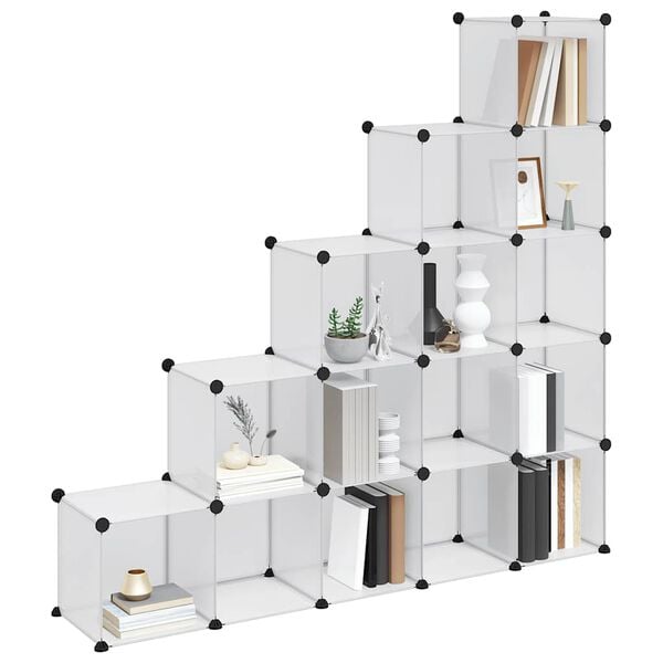 vidaXL Kockasti organizator za pohranu s 15 kocki prozirni PP