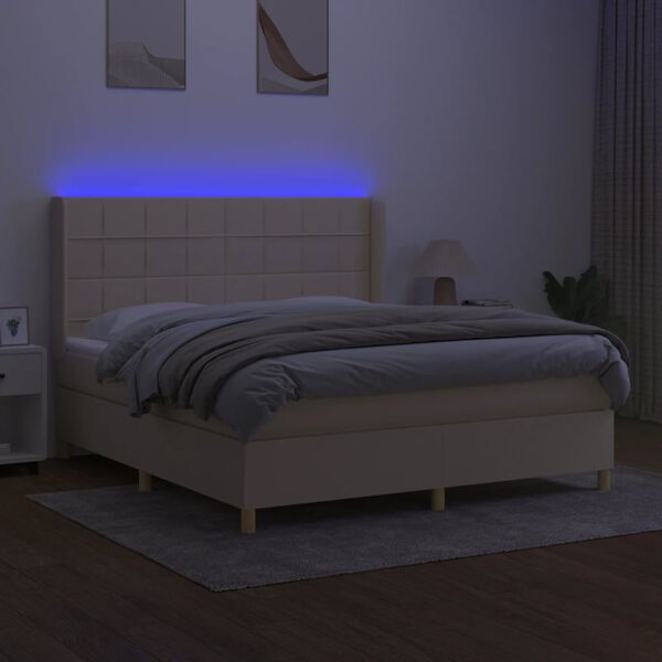 vidaXL Krevet box spring s madracem LED krem 160x200 cm od tkanine