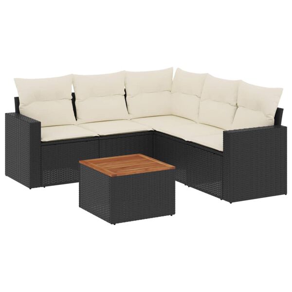 vidaXL 6-dijelni set vrtnih sofa s jastucima crni od poliratana