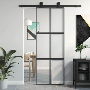 vidaXL Klizna vrata crna 76x205 cm od kaljenog stakla i aluminija
