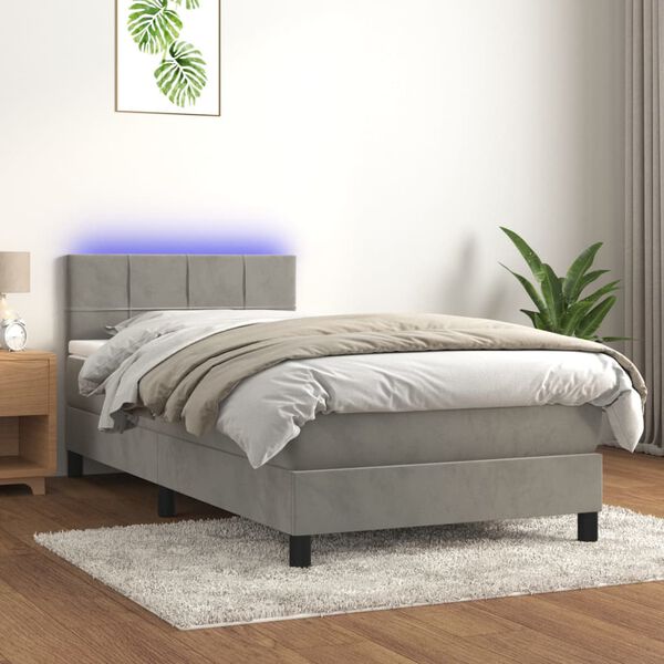 vidaXL Krevet box spring s madracem LED svjetlosivi 90x190 cm bar&scaron;un