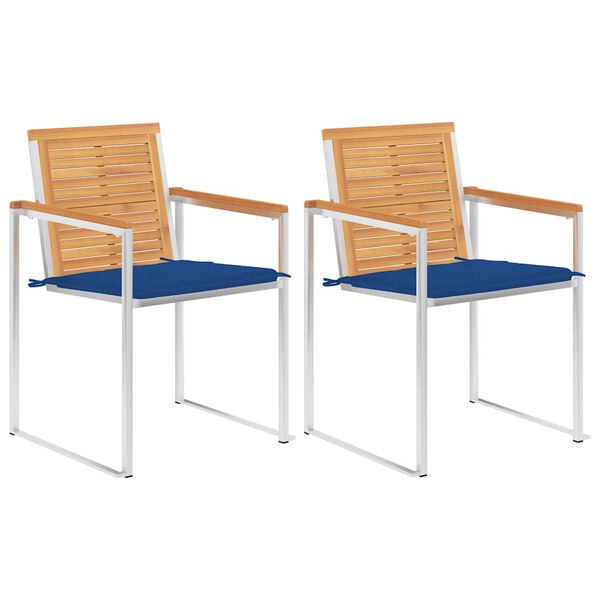 vidaXL Vrtne stolice s jastucima 2 kom od masivne tikovine i čelika