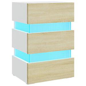vidaXL LED noćni ormarić bijeli i hrast 45x35x67 cm konstruirano drvo