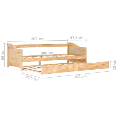 vidaXL Okvir za krevet na razvlačenje od borovine 90 x 200 cm