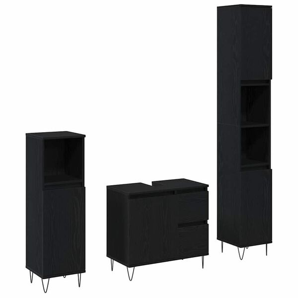 vidaXL Set namje&scaron;taja za kupaonicu 3 pcs Crni hrast 30 x 30 x 190 cm