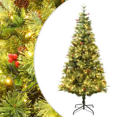 vidaXL Osvijetljeno božićno drvce sa šiškama zeleno 225 cm PVC i PE