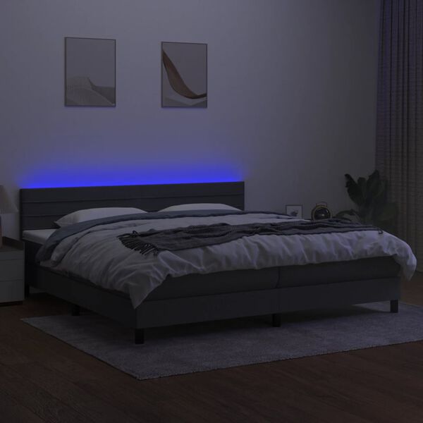 vidaXL Krevet box spring s madracem LED tamnosivi 200x200 cm tkanina