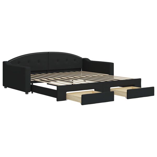 vidaXL Dnevni krevet na razvlačenje s ladicama crni 100x200 cm tkanina