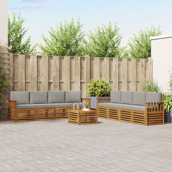 vidaXL Setovi sofa 9 pcs Prirodna i svijetlo siva Čvrsto drvo akacije