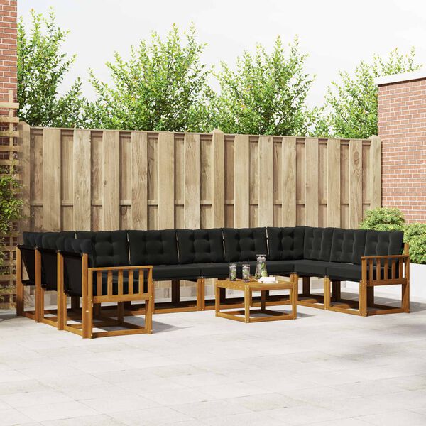 vidaXL Set vanjskih sofa s jastukom 11 pcs Prirodna i crna