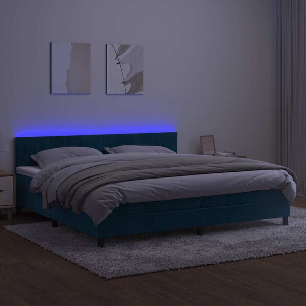 vidaXL Krevet box spring s madracem LED tamnoplavi 200x200 cm bar&scaron;un