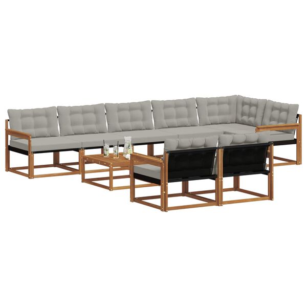 vidaXL Set vanjskih sofa s jastukom 9 pcs Prirodna i svijetlo siva