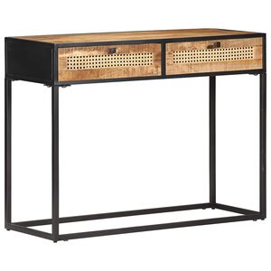 vidaXL Konzolni stol 100x35x75 cm grubo drvo manga i prirodna trska