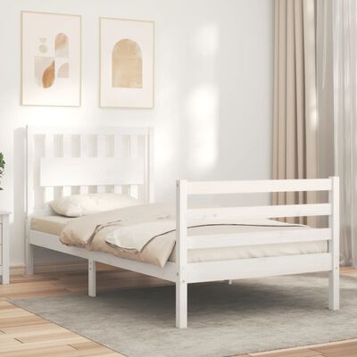 vidaXL Okvir kreveta s uzglavljem bijeli za jednu osobu masivno drvo