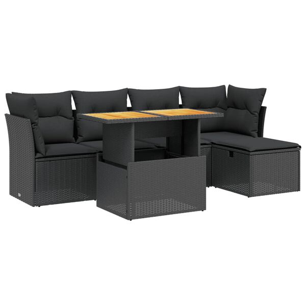 vidaXL 6-dijelni set vrtnih sofa s jastucima crni od poliratana