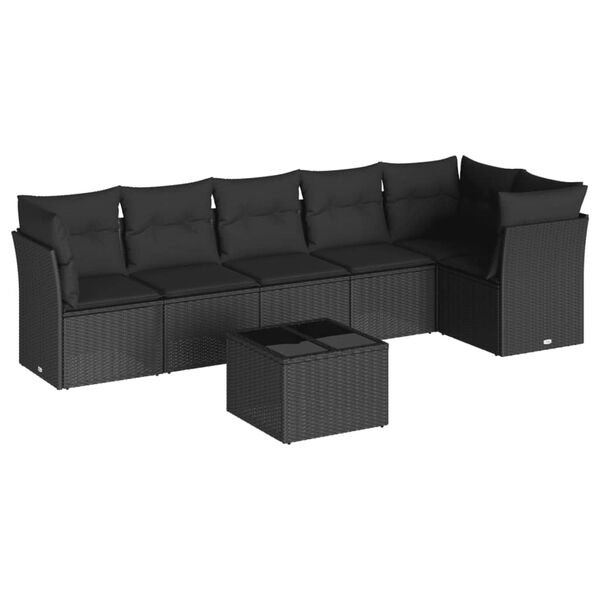 vidaXL 7-dijelni set vrtnih sofa od poliratana s jastucima crni