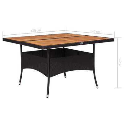 vidaXL Vrtni blagovaonski stol od poliratana i bagremovog drva crni