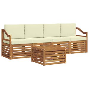 vidaXL Set vanjskih sofa 5 pcs Prirodna i krem Čvrsto drvo akacije