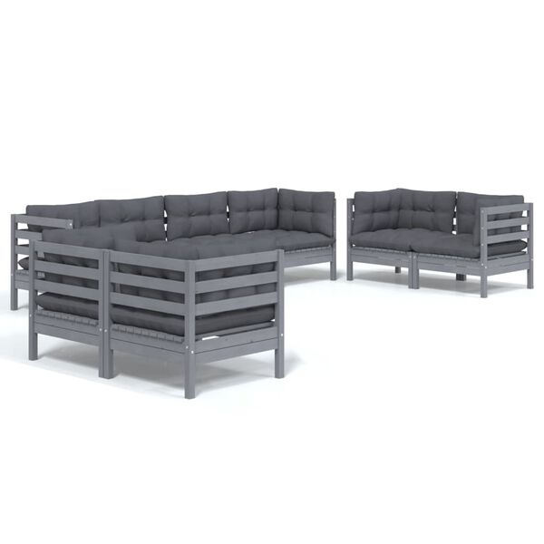 vidaXL 8-dijelna vrtna garnitura s jastucima od masivne borovine