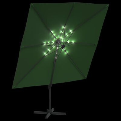 vidaXL LED konzolni suncobran zeleni 400 x 300 cm