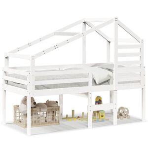 vidaXL Visoki krevet s krovom bijeli 90 x 190 cm od masivne borovine