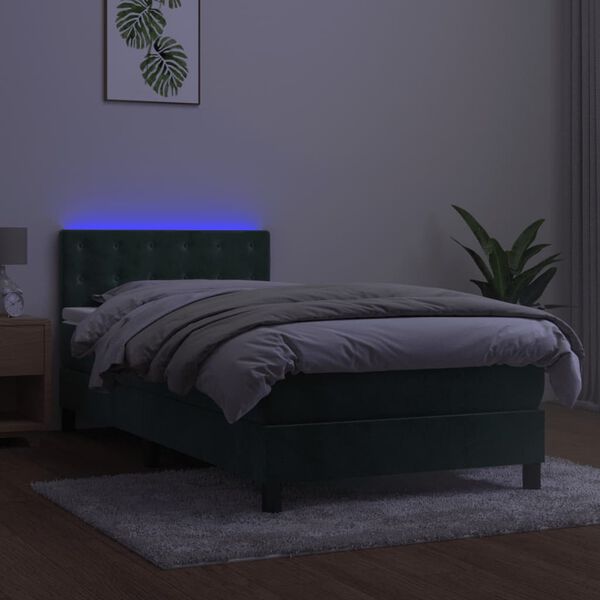 vidaXL Krevet box spring s madracem LED tamnozeleni 90x200 cm bar&scaron;un